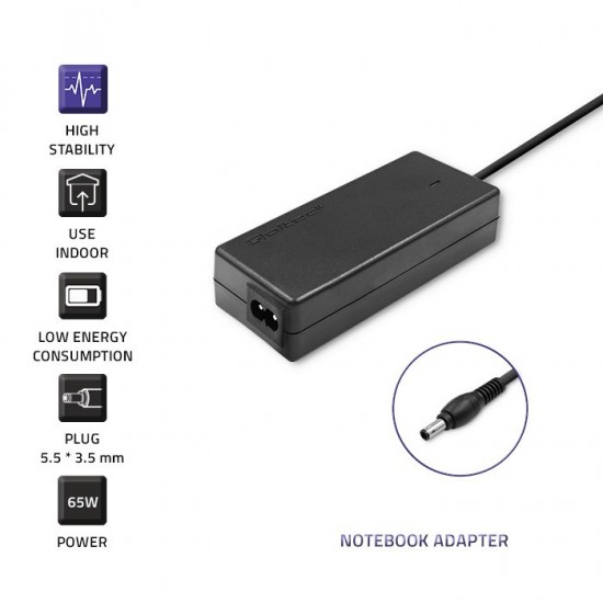 Qoltec 50015.60W Power adapter for Samsung | 60W | 19V | 3.15A | 5.5*3.5+pin | +power cable