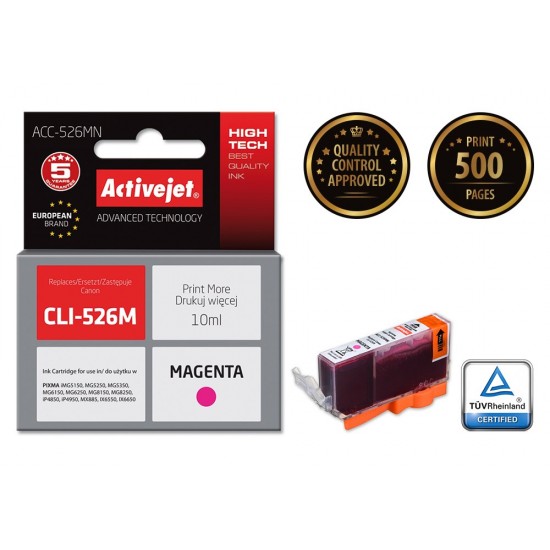 Activejet ACC-526MN Ink cartridge (replacement for Canon CLI-526M; Supreme; 10 ml; magenta)