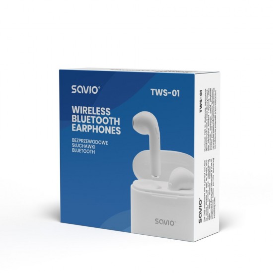 Savio TWS-01 Wireless Bluetooth Earphones, White