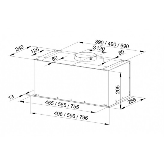 Built-in under-cupboard kitchen hood MAAN Fiugi 2 50 310 m3/h, Satin