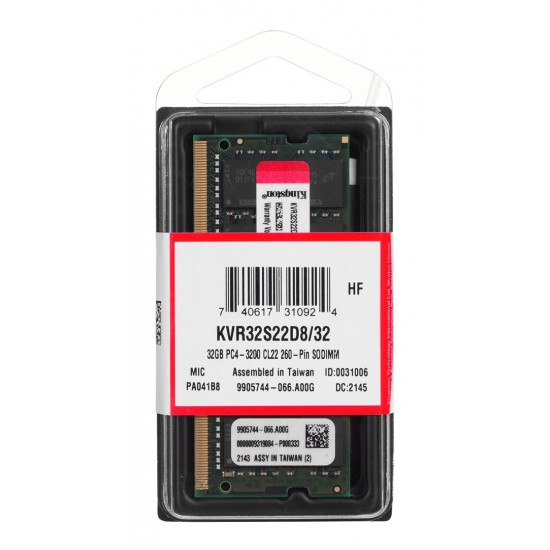 Kingston Technology ValueRAM KVR32S22D8/32 memory module 32 GB 1 x 32 GB DDR4 3200 MHz