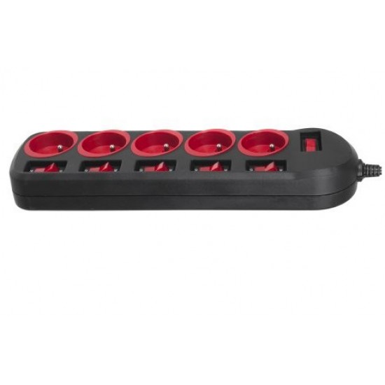 Maclean MCE204 power extension 1.5 m 5 AC outlet(s) Indoor Black, Red