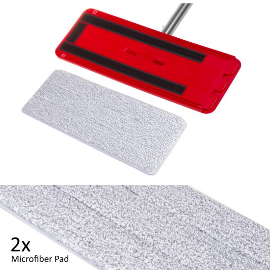 Flat Mop + Bucket + Telescopic Pole + 2 x Microfibre Pad 5.7L Floor Cleaning XXL Set Rotating Head