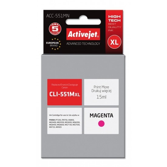 Activejet ACC-551MN Ink cartridge (replacement for Canon CLI-551M; Supreme; 15 ml; magenta)