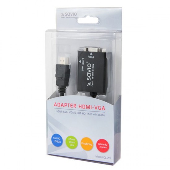 Savio CL-23 video cable adapter 0.5 m VGA (D-Sub) HDMI Type A (Standard) Black