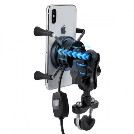 MOTORBIKE PHONE HOLDER FREEDCONN MC7W WITH INDUCTIVE CHARGER + BM2R HEAD TUBE ATTACHMENT