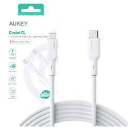 AUKEY CB-SCL2 Power Delivery USB C - Lightning Apple 1.8m 27W 3A Silicon Cable White