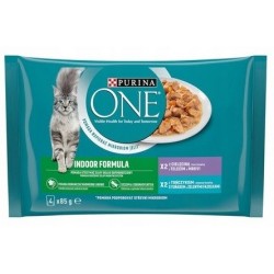 PURINA One Indoor Tuna, veal - wet cat food - 4x85g