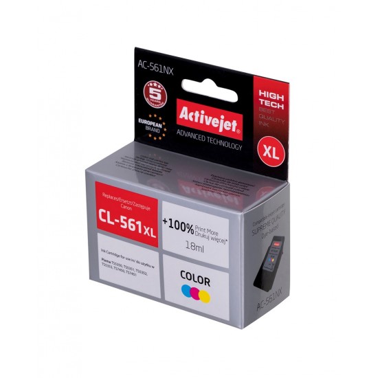 Activejet AC-561NX Printer Ink for Brother, Replacement Canon CL-561XL; Supreme; 18 ml; Color