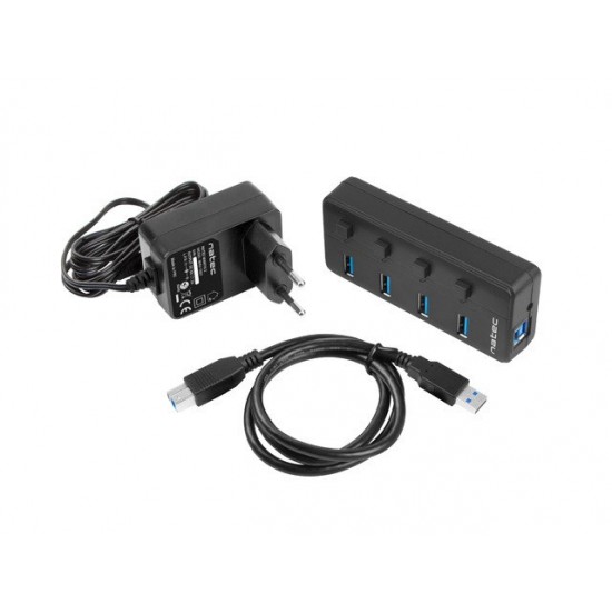 NATEC HUB USB 3.0 MANTIS 2 4-PORTS WITH SWITCH+POWER SUPPLY