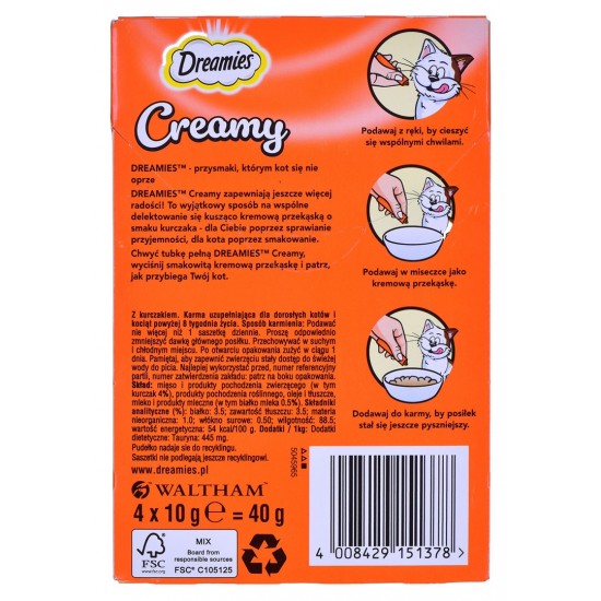 DREAMIES Creamy Chicken - cat treats - 4x10 g