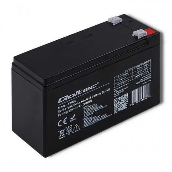 Qoltec 53030 AGM battery | 12V | 7Ah | max 105A