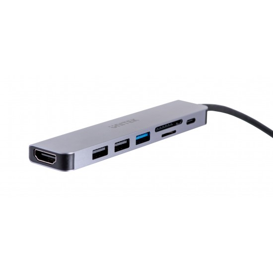 UNITEK HUB USB-C H1118A; USB-A x3, USB-C, HDMI, SD, microSD