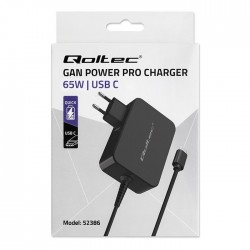 Qoltec 52386 GaN POWER PRO charger | 1xUSB-C | 65W | 5-20V | 3-3.25A | Black