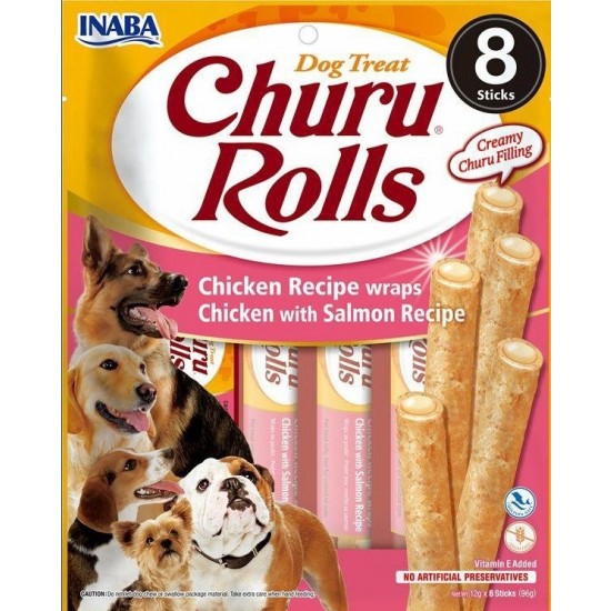 INABA Churu Rolls Chicken with salmon recipe - Dog treat - 8x12g