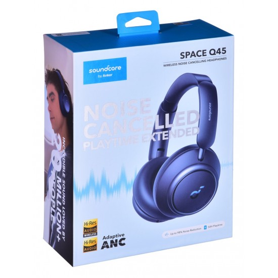 Anker Space Q45 Headphones Wired & Wireless Head-band Calls/Music USB Type-C Bluetooth Blue