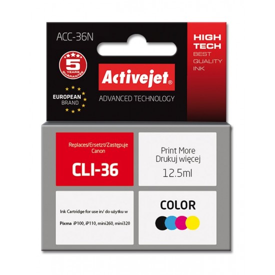 Activejet ACC-36N Ink cartridge (replacement for Canon CLI-36; Supreme; 12.5 ml; colour)