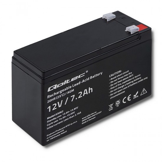 Qoltec 53062 AGM battery | 12V | 7.2 Ah | max 108A