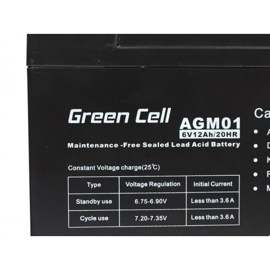 Green Cell AGM Battery 6V 12Ah - Batterie - 12.000 mAh Sealed Lead Acid (VRLA)