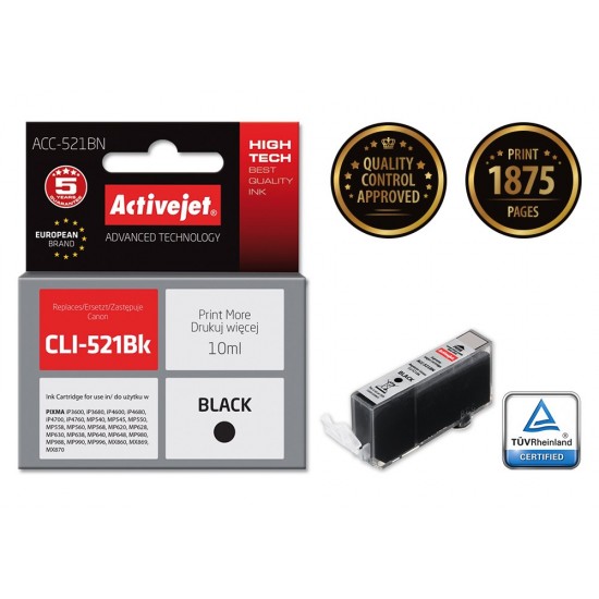 Activejet ACC-521BN Ink cartridge (replacement for Canon CLI-521Bk; Supreme; 10 ml; black)