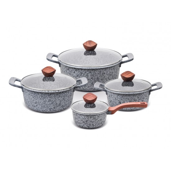 PROMIS Set of pots GRANITE, saucepan 16 cm, pots 20,24,28 brown handles