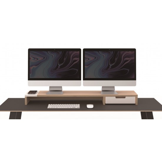 POUT EYES9 - All-in-one wireless charging & hub station for dual monitors, Deep White