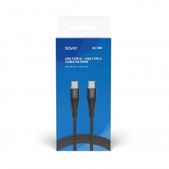 Savio CL-160 USB cable 2 m USB 2.0 USB C - USB C Black