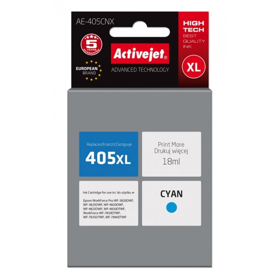 Activejet AE-405CNX ink (replacement for Epson 405XL C13T05H24010; Supreme; 18ml; cyan)