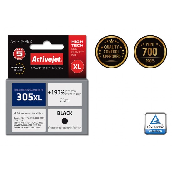 Activejet AH-305BRX Ink (replacement for HP 305 XL 3YM62AE; Premium; 20 ml; black)