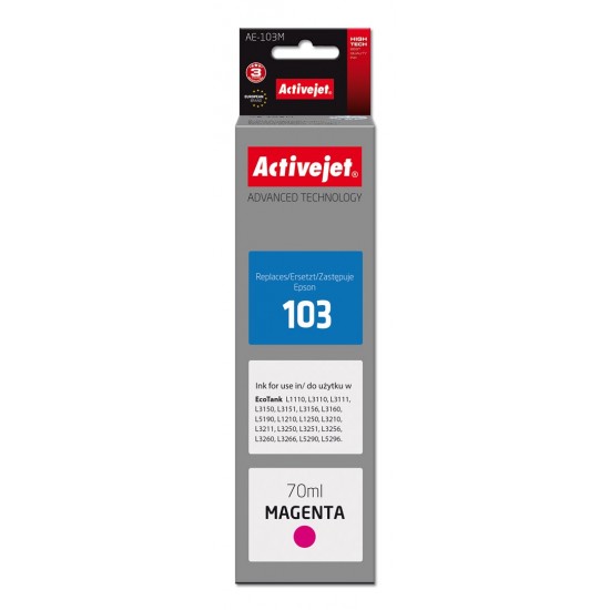 Activejet AE-103M Ink cartridge (replacement for Epson 103 C13T00S34A; Supreme; 70 ml; magenta)