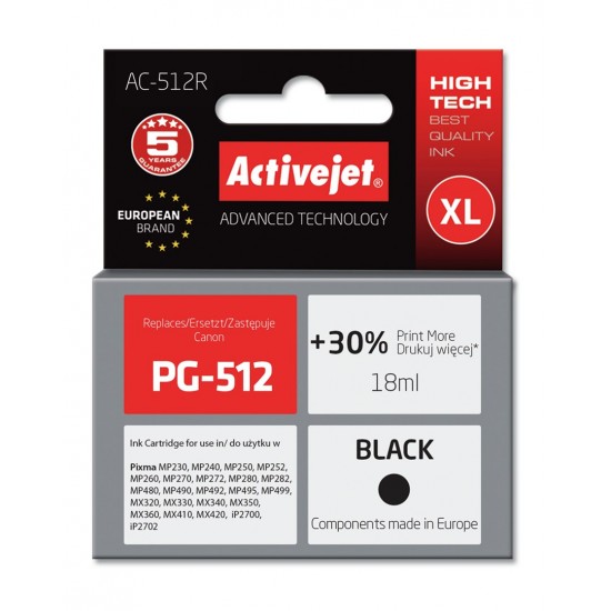 Activejet AC-512R Ink cartridge (replacement for Canon PG-512; Premium; 18 ml; black)