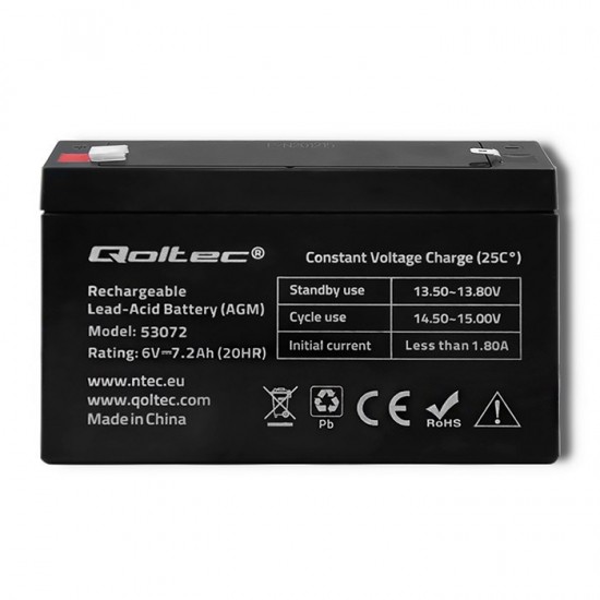 Qoltec 53072 AGM battery | 6V | 7.2 Ah