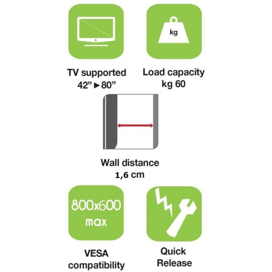 Techly Wall Mount for LED LCD TV 42-80 Ultra Slim Fixed H600mm