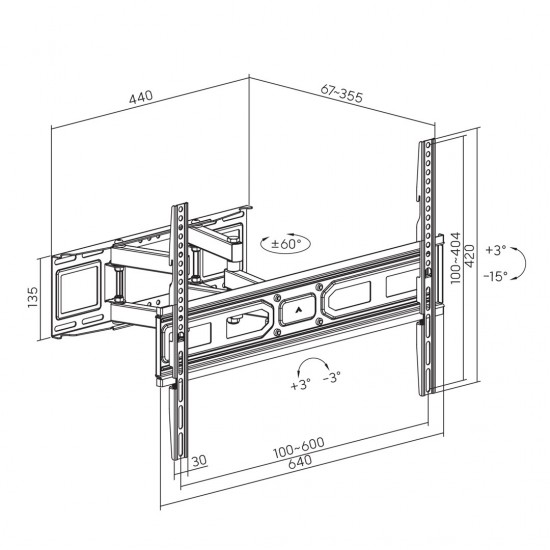 Maclean TV mount, max vesa 600x400, fits curved TVs, 37-80