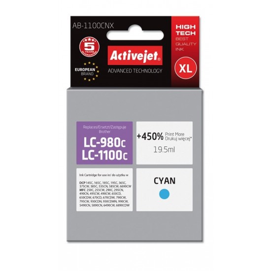 Activejet AB-1100CNX ink (replacement for Brother LC1100/LC980C; Supreme; 19.5 ml; cyan)