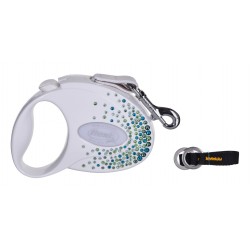 FLEXI Glam Splash Leaf  with Swarovski crystals S - Dog Retractable lead - 3 m - white