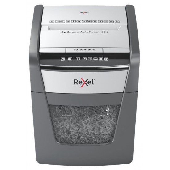 Rexel Optimum AutoFeed+ 50X paper shredder Cross shredding 55 dB 22 cm Black, Grey