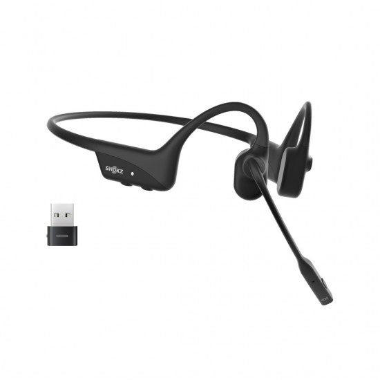 SHOKZ OpenComm2 UC Wireless Bluetooth Bone Conduction Videoconferencing Headset with USB-A adapter | 16 Hr Talk Time, 29m Wireless Range, 1 Hr Charge Time | Includes Noise Cancelling Boom Mic and Dongle, Black (C110-AA-BK)