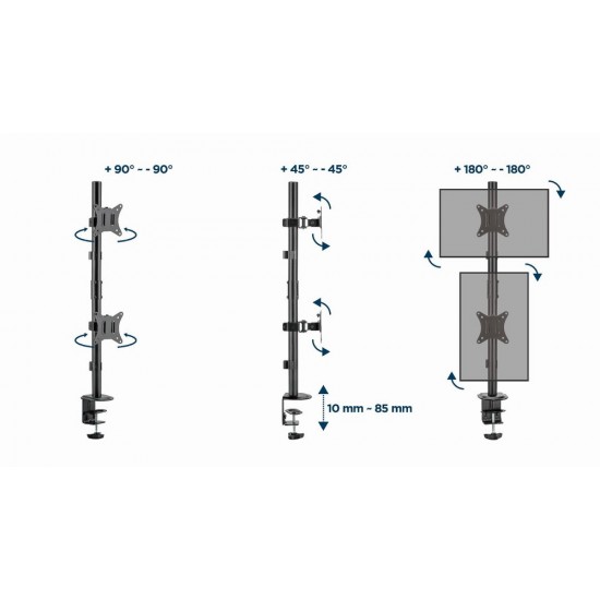 Gembird MA-D2-02 Adjustable 2-display vertical desk mount, 17”-32”, 9kg