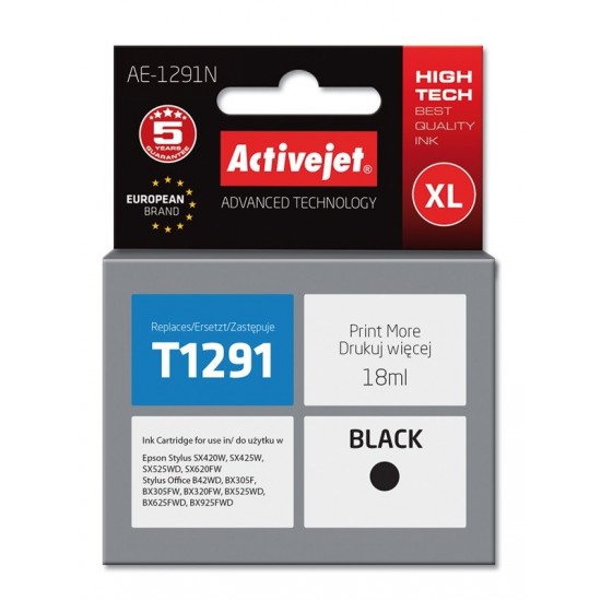 Activejet AE-1291N Ink (replacement for Epson T1291; Supreme; 18 ml; black)