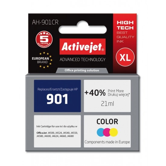 Activejet AH-901CR Ink (replacement for HP 901 CC656AE; Premium; 21 ml; colour)