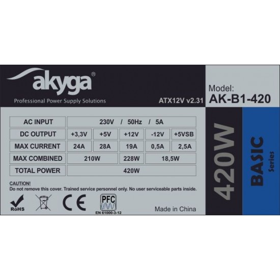 Akyga AK-B1-420 power supply unit 420 W 20+4 pin ATX ATX Grey