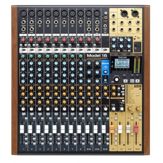 Tascam MODEL 16 audio mixer 16 channels 20 - 30000 Hz Black, Gold, Wood