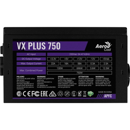 POWER SUPPLY AEROCOOL PGS VX-750PLUS 750W 80+ BOX