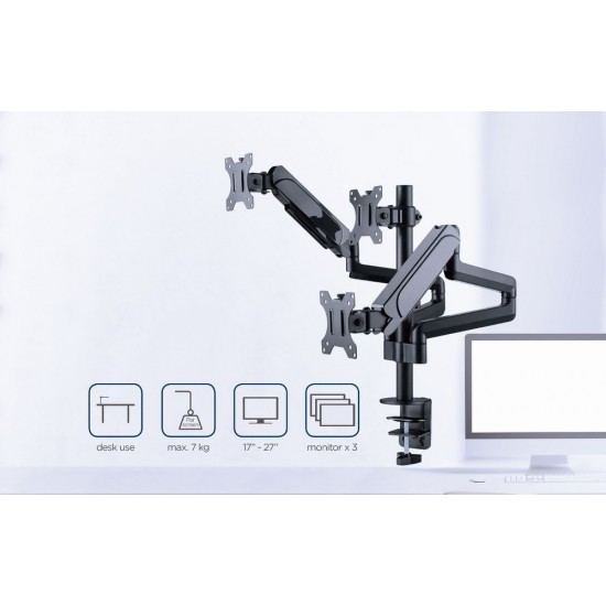 Gembird MA-DA3-01 Desk mounted adjustable mounting arm for 3 monitors (full-motion), 17”-27”, up to 7 kg