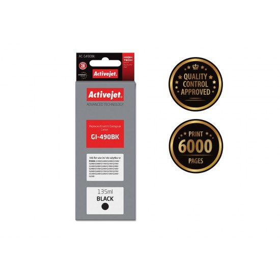 Activejet AC-G490Bk Ink cartridge (replacement for Canon GI-490BK; Supreme; 135 ml; 6000 pages, black)