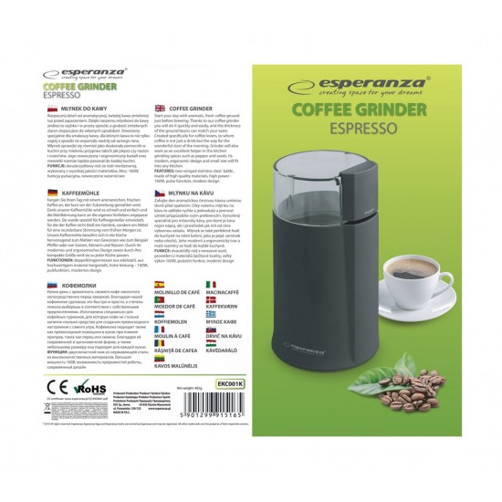 Esperanza EKC001K Coffee grinder Black 160 W