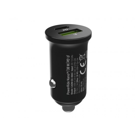 Green Cell GC CADM-GC-38AC - USB-Ladegeraet 38 W 1x USB-C USB-A schwarz Flashlight, GPS, Headphones, Mobile phone, Navigator, Other, Portable speaker, Power bank, Smartphone, Smartwatch, Tablet, Universal Black Cigar lighter Fast charging Auto, Indoor