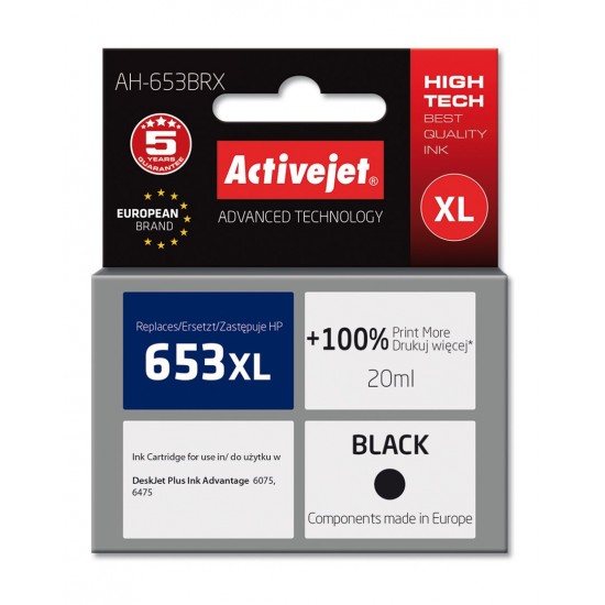 Activejet AH-653BRX ink (replacement for HP 653XL 3YM75AE; Premium; 720 pages; black)