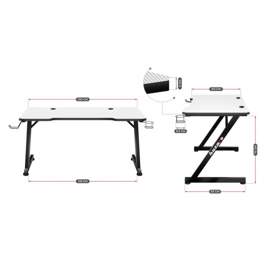 GAMING DESK HUZARO HERO 2.5 WHITE